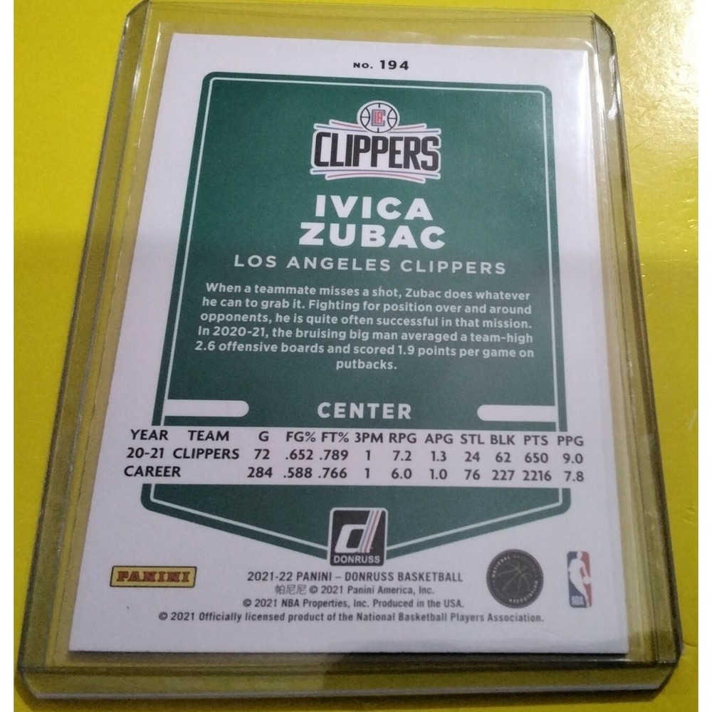 2021-22 Donruss Ivica Zubac Orange Laser Parallel #194 LA Clippers Panini NBA - Picture 2 of 2